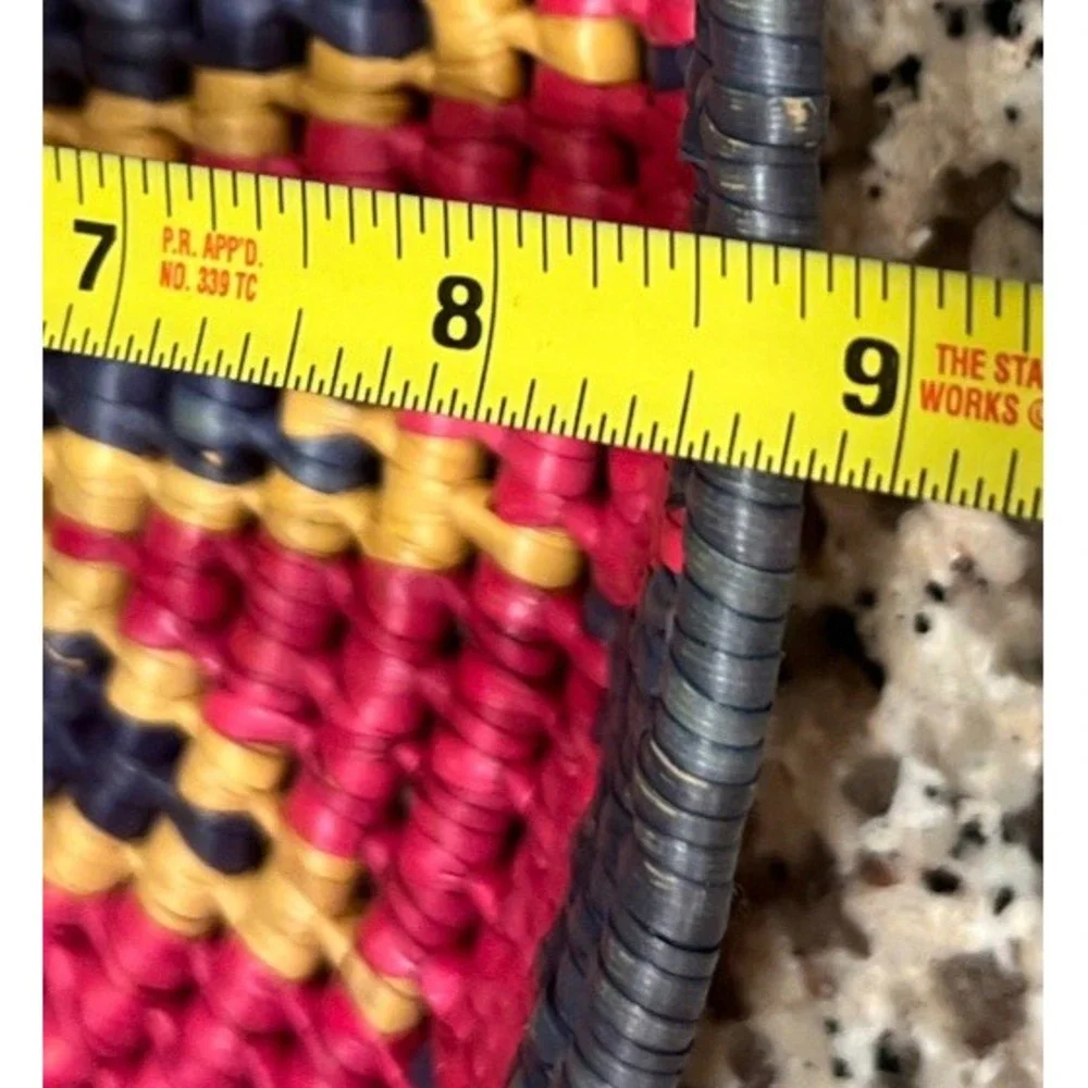 Southwestern/Mexican Jute Coil Weave Basket Colorful Pink Blue Oval 11.5